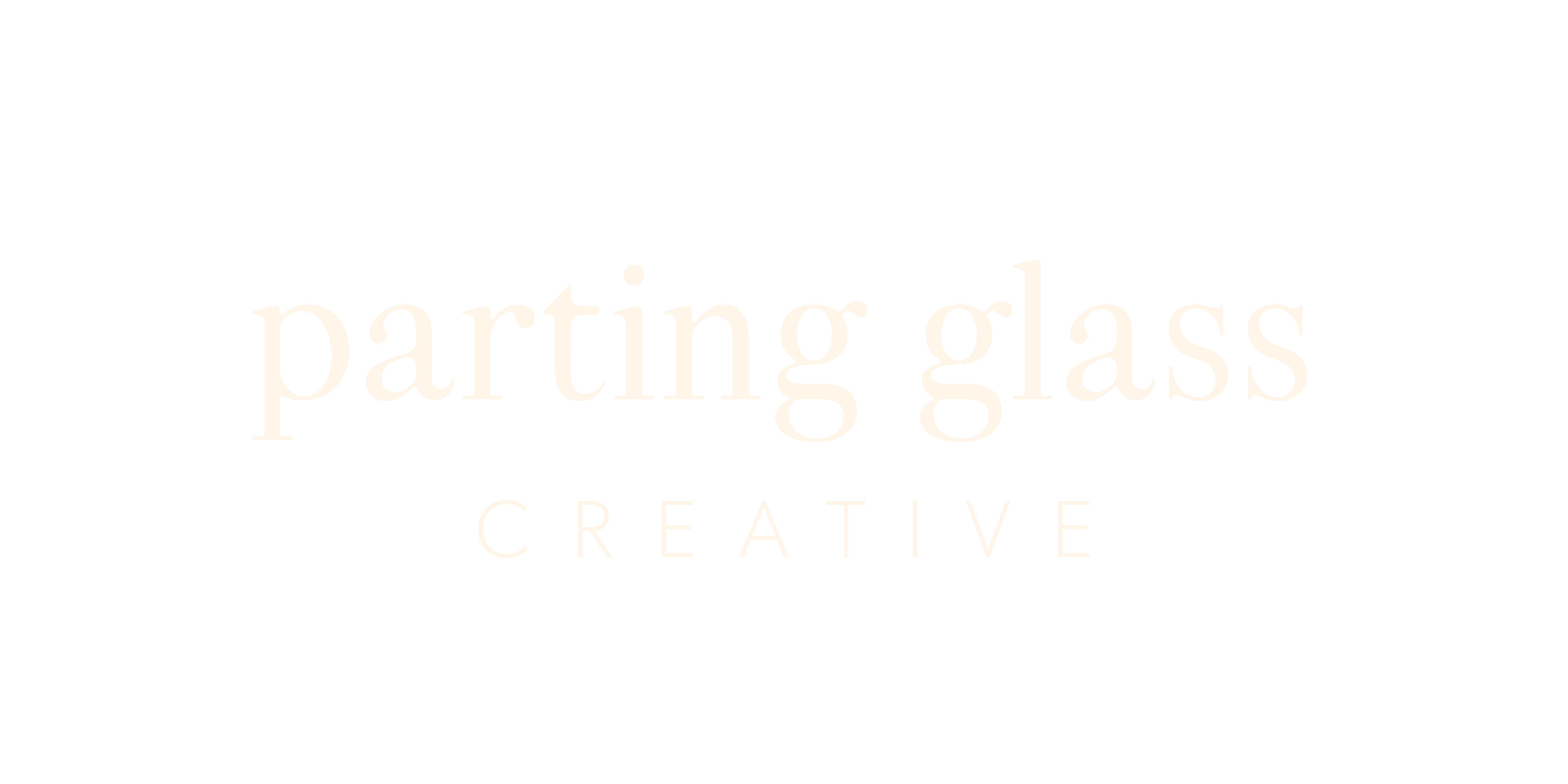Parting Glass Creative primary word mark. Parting Glass is all lowercase in a serif font with resemblance of old typewriters, while the word creative is in an all caps sans serif modern font. 
