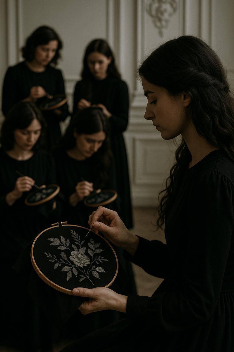 Вышивка на черной глади