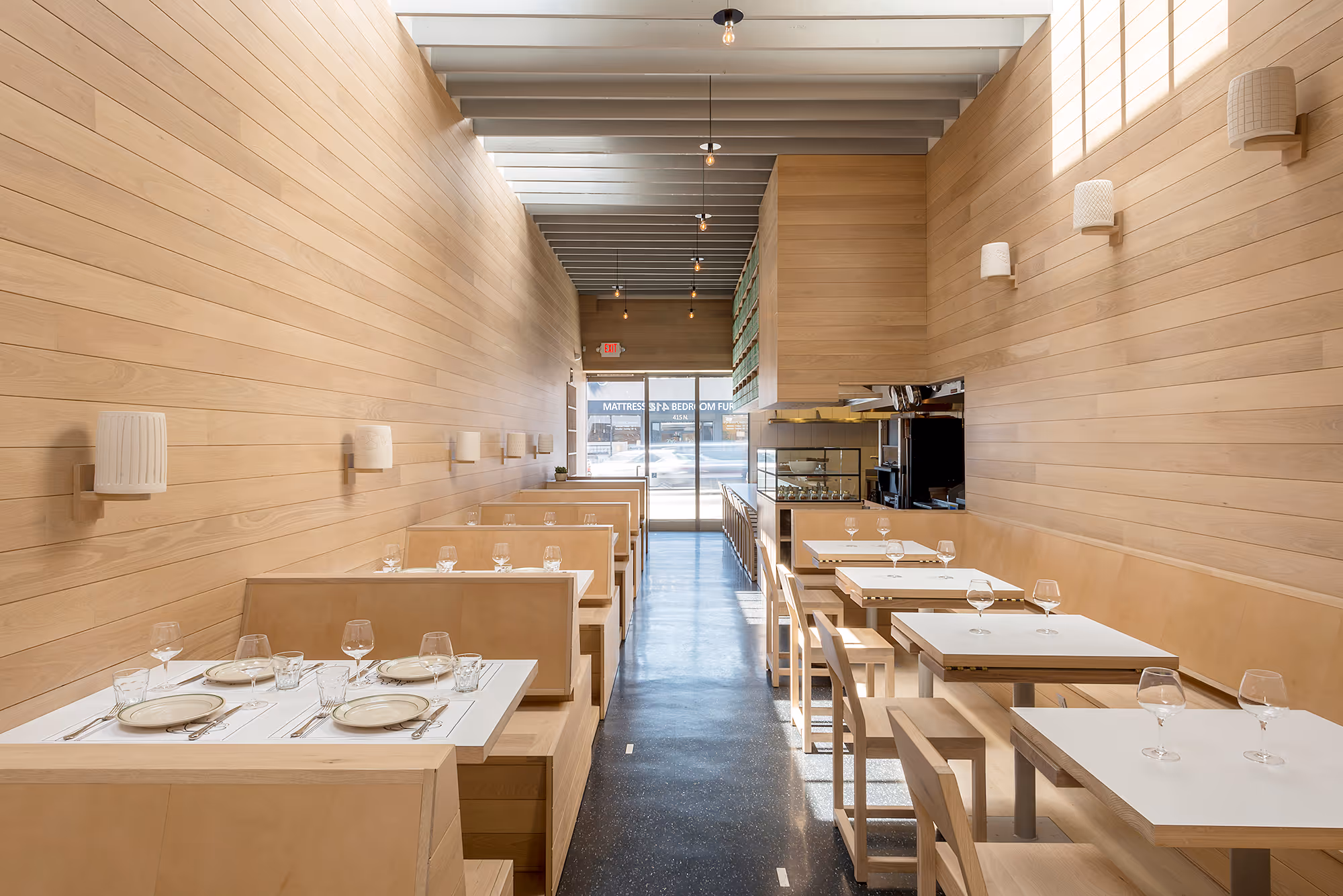 interior view with custom tables and lighting