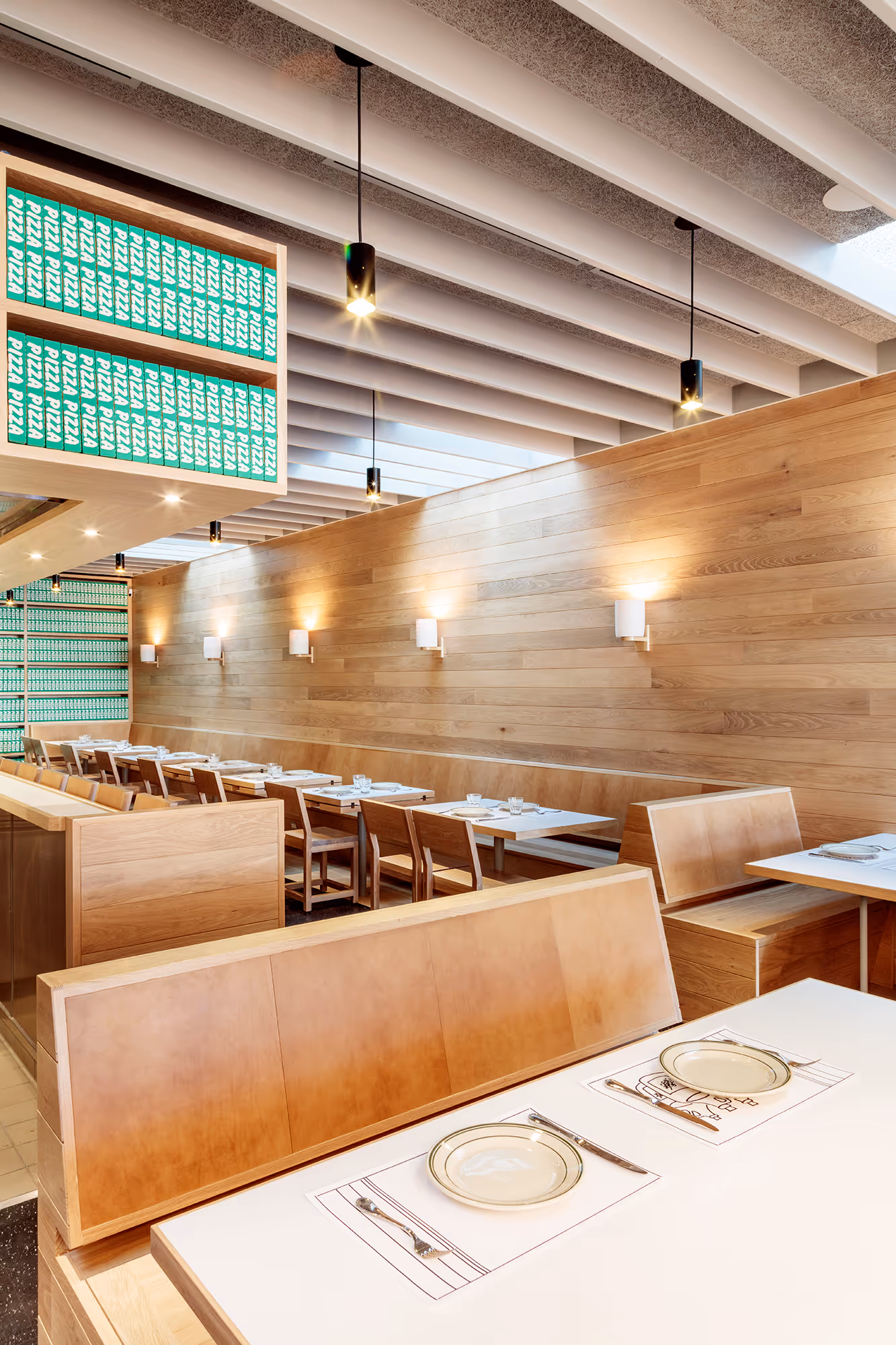 interior photo of Jon and Vinny's Brentwood table detail