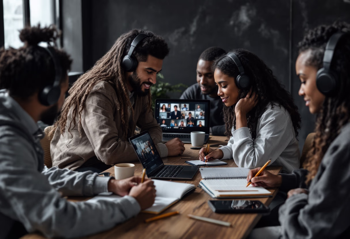 image of students attending an online class (for a edtech)