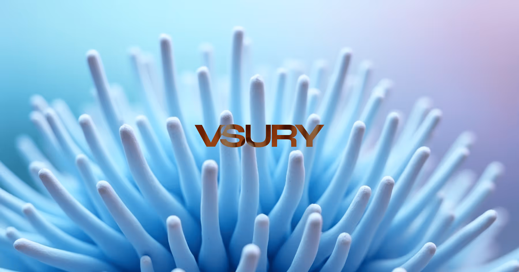 Blue coral-like structures with white tips extending upward against a turquoise background.