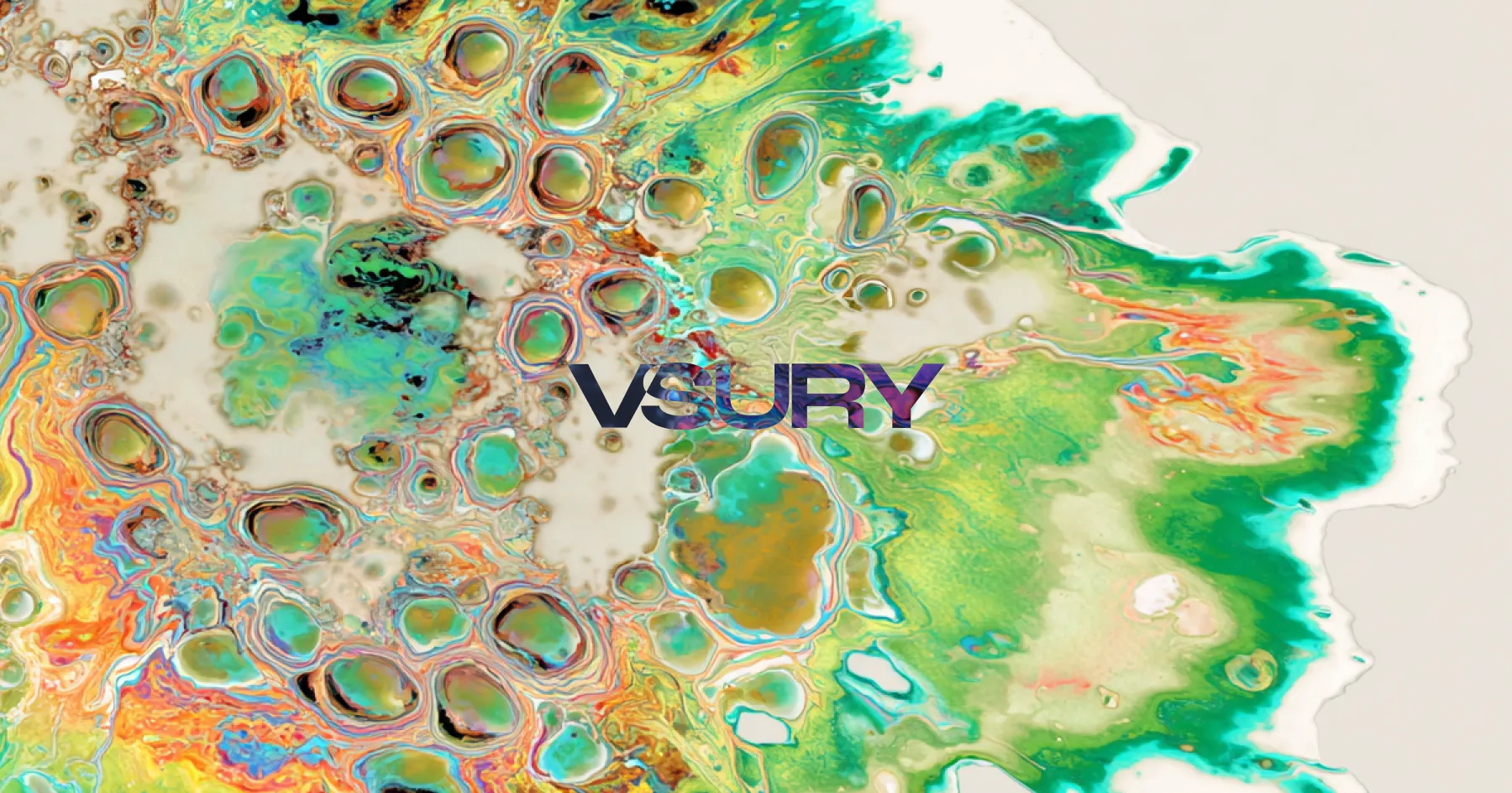 Abstract artistic composition featuring vibrant turquoise and green flowing organic shapes with dynamic circular patterns and energetic color transitions, representing creative collaboration and brand development.