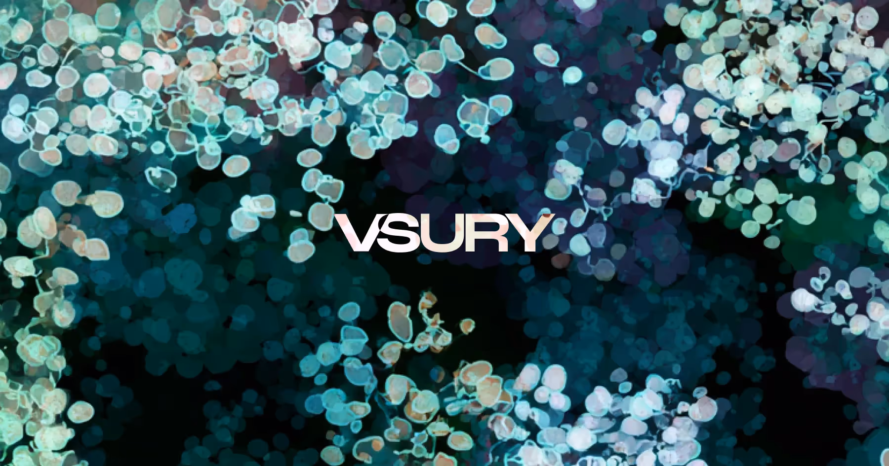VSURY logo on abstract teal and black background