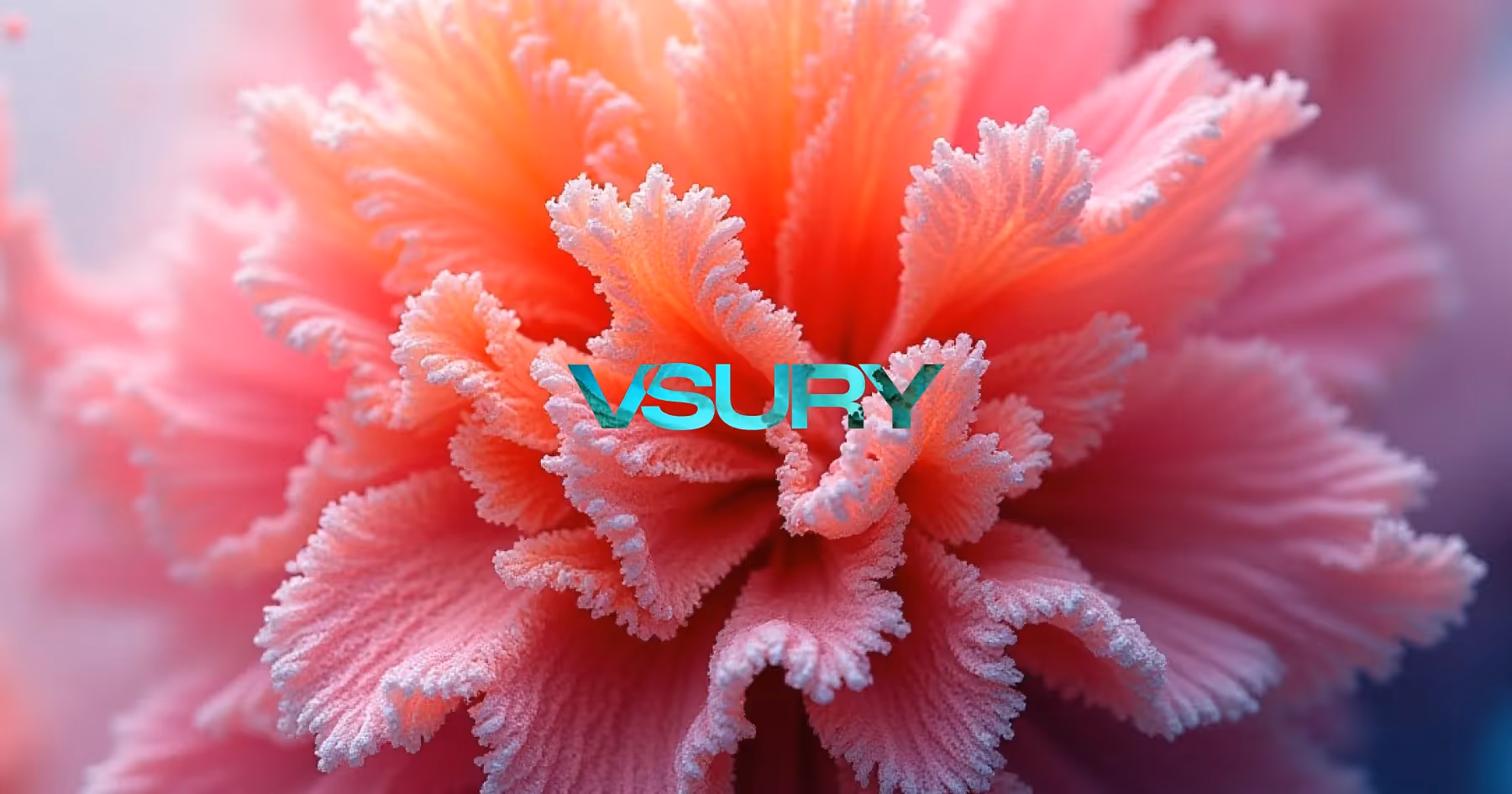 Vibrant coral-pink crystalline structure with delicate, intricate coral-like formations creating an organic, branching pattern against a soft gradient background.‍