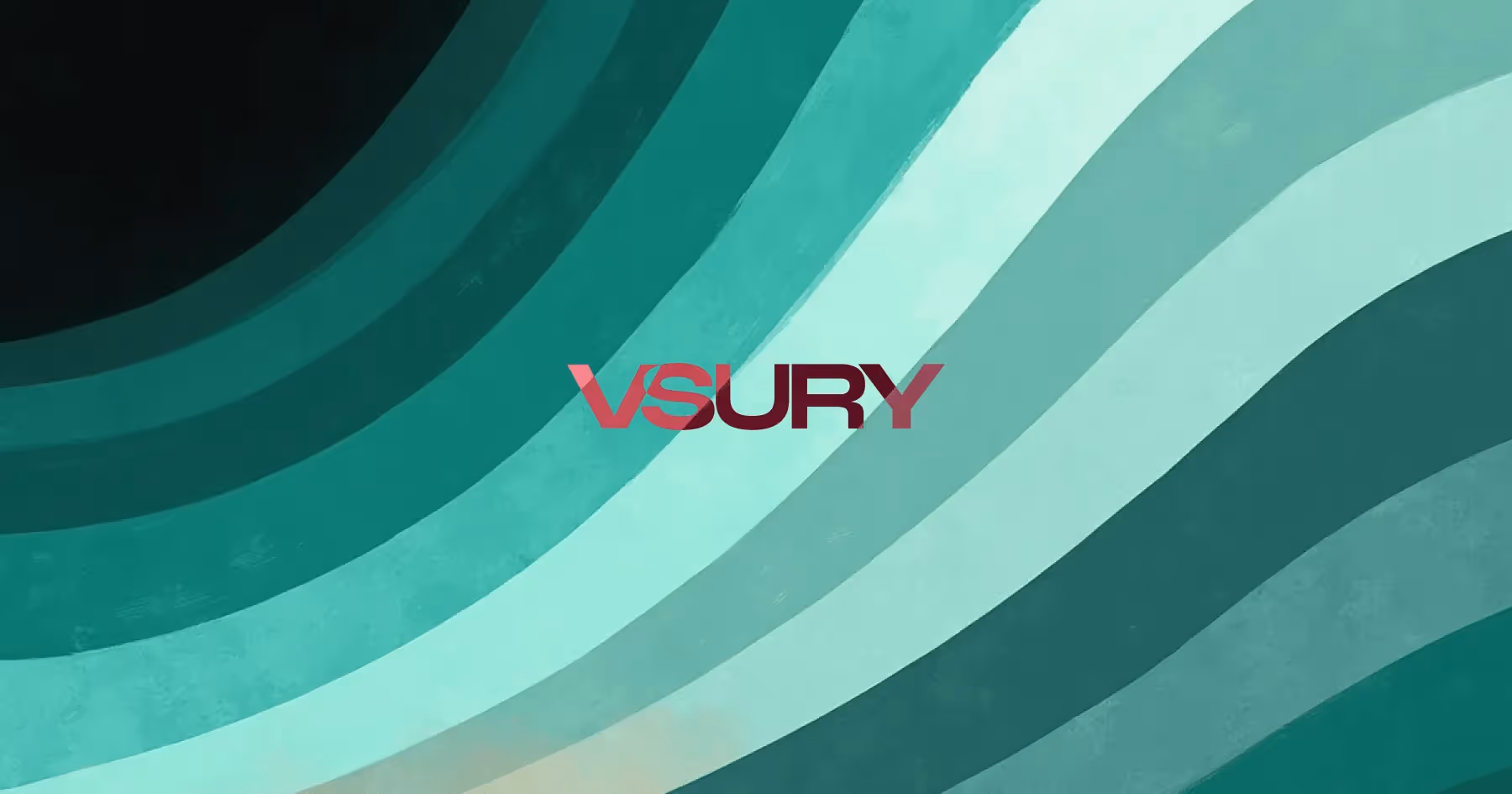 Modern geometric design featuring flowing teal and green gradient waves with the VSURY brand logo prominently displayed, representing digital innovation and web development expertise.