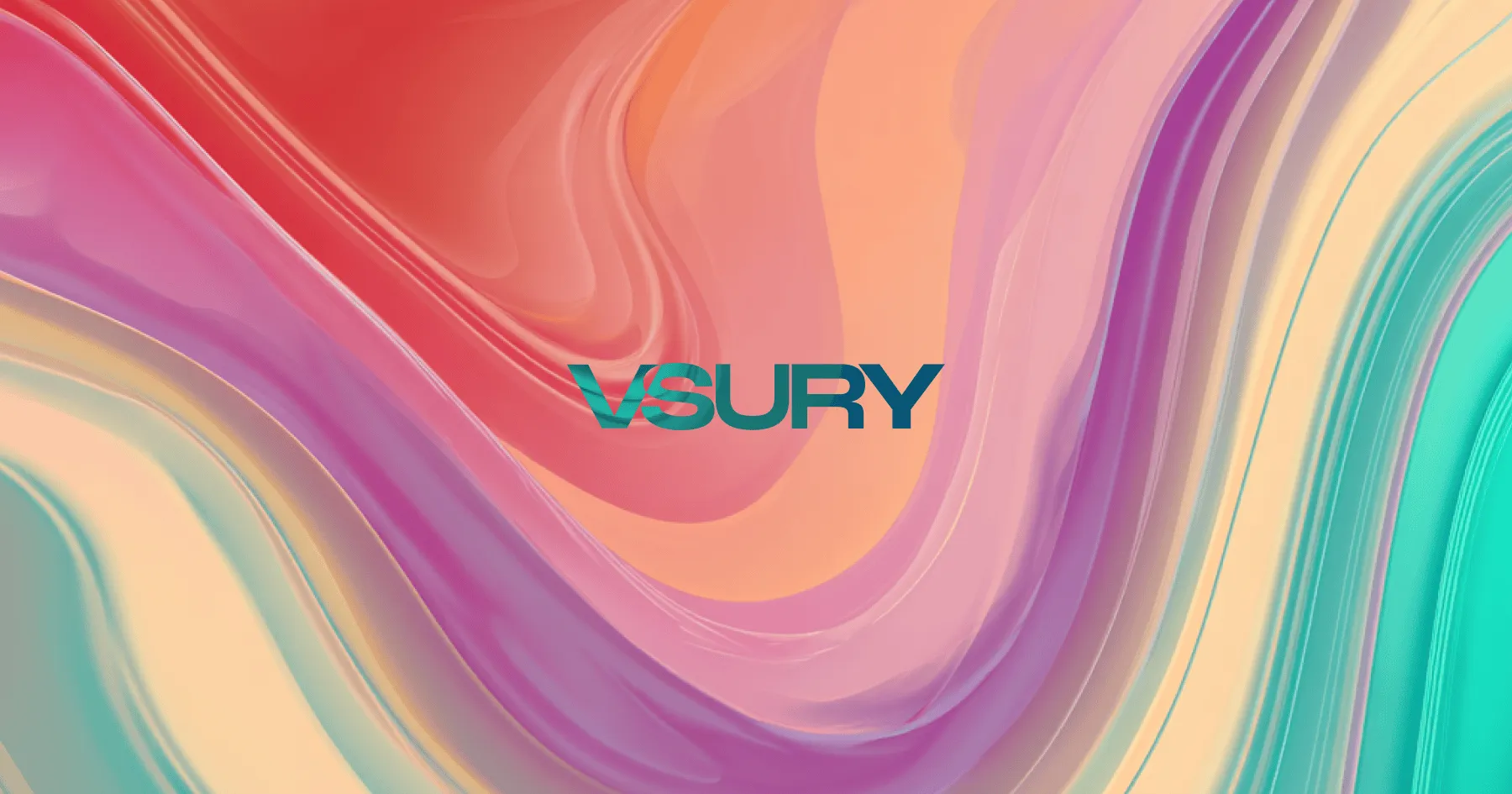 Vibrant fluid gradient design with swirling pastel colors in pink, orange, teal, and yellow, featuring the VSURY logo centered in dark teal text.