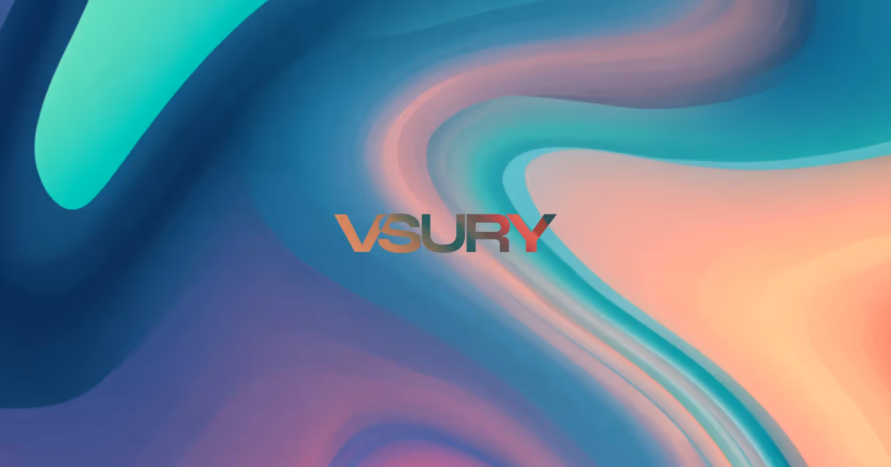 Abstract flowing gradient design with vibrant turquoise, coral, and purple colors creating dynamic curved shapes against a dark background, representing creative branding energy.