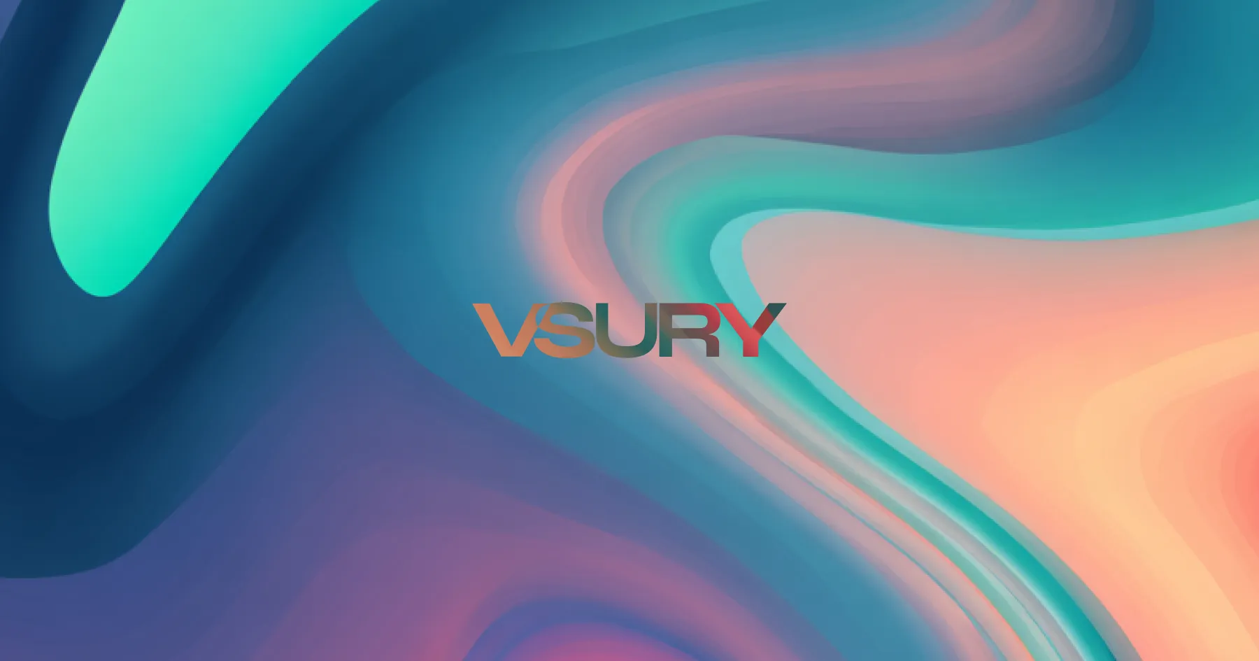 Abstract flowing gradient design with vibrant turquoise, coral, and purple colors creating dynamic curved shapes against a dark background, representing creative branding energy.