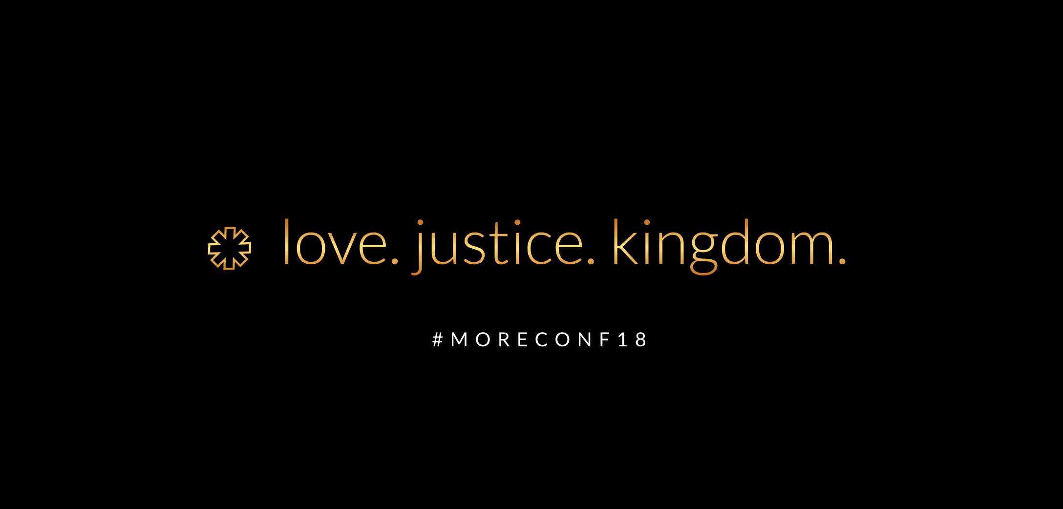 Golden logo and copy of the conference tagline. "love.justice.kingdom."