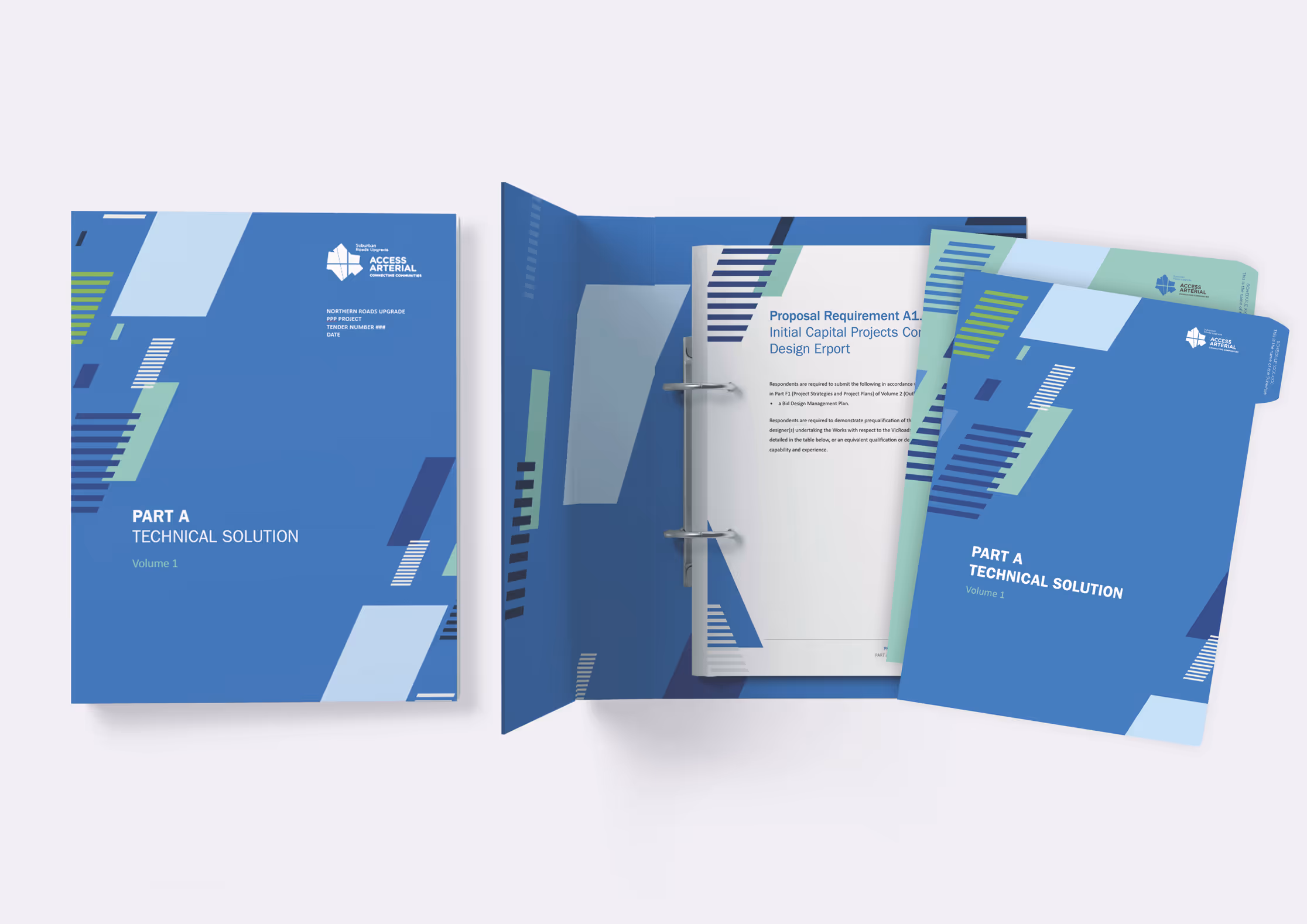 Image showing the folder, dividers and written submission template for the Northern Roads of the Suburban Roads Upgrade Tender project.