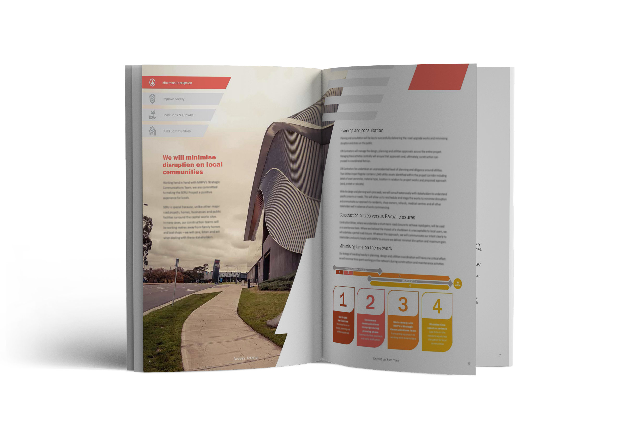 Another inside spread from the high-level executive booklet that accompanied the entire Norther Roads tender Suburban Road Upgrade's project. 