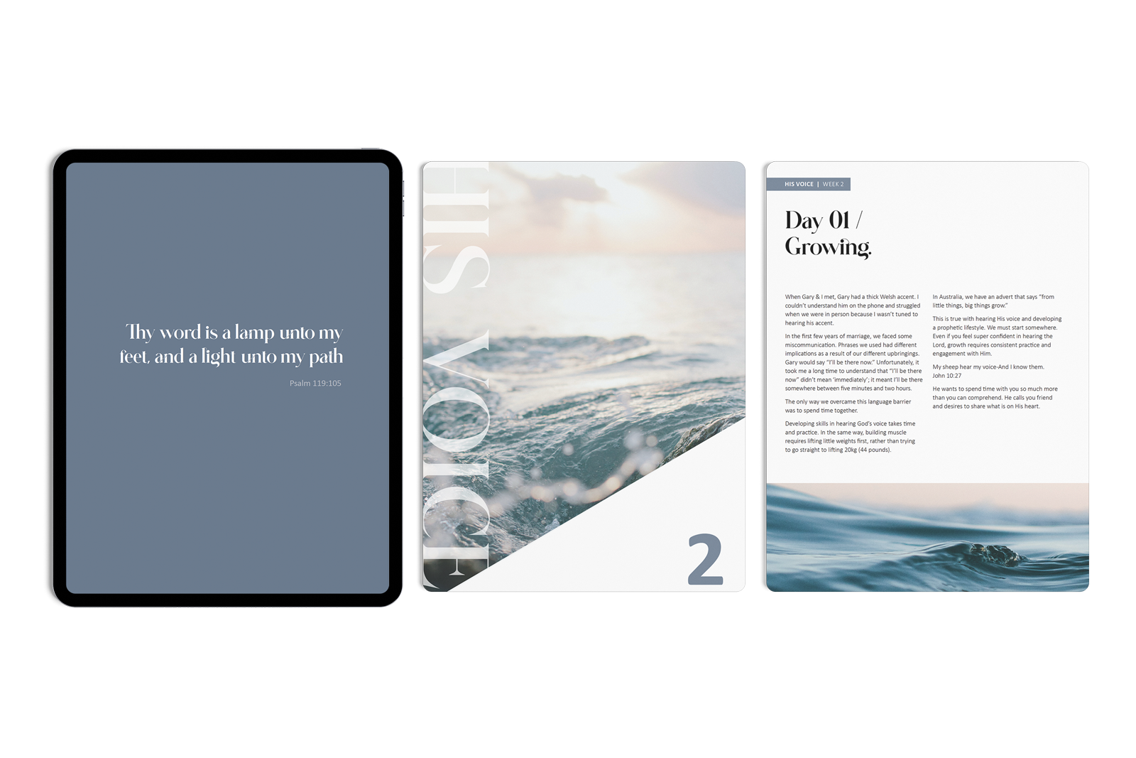 Beautiful hero images of Pursue Devotional on an iPad.