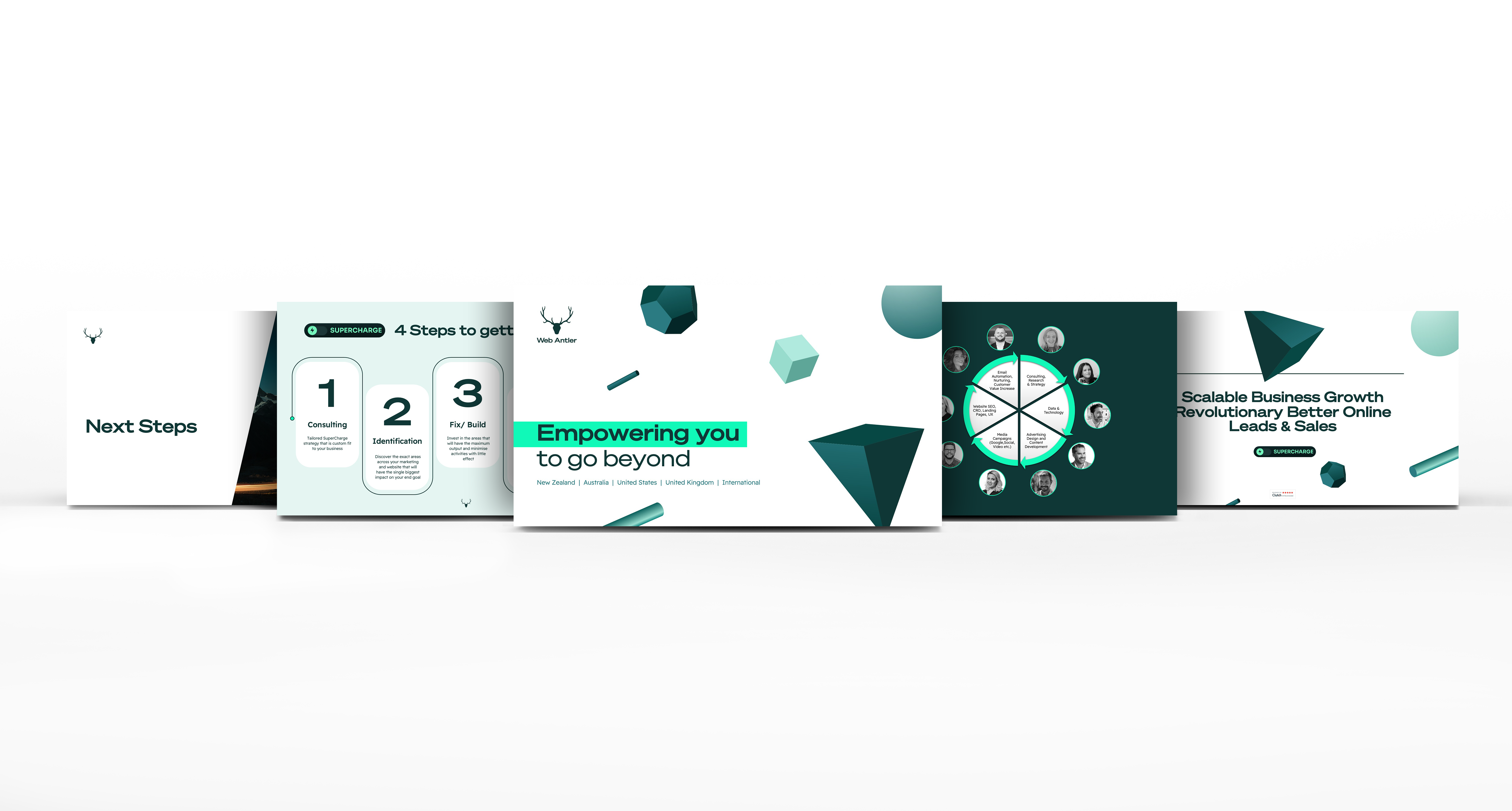 A series of images highlighting  Web Antler's presentation slides.