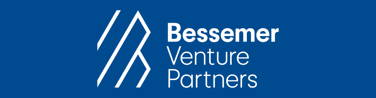 Bessemer Venture Partners logo with stylized lines and text on a blue background.
