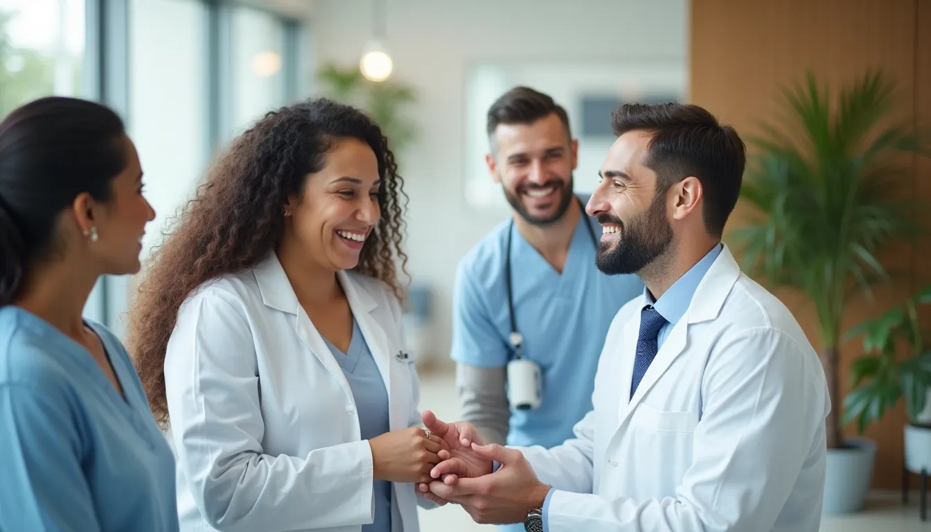 Professional dermatologist examining patient's skin with advanced medical equipment