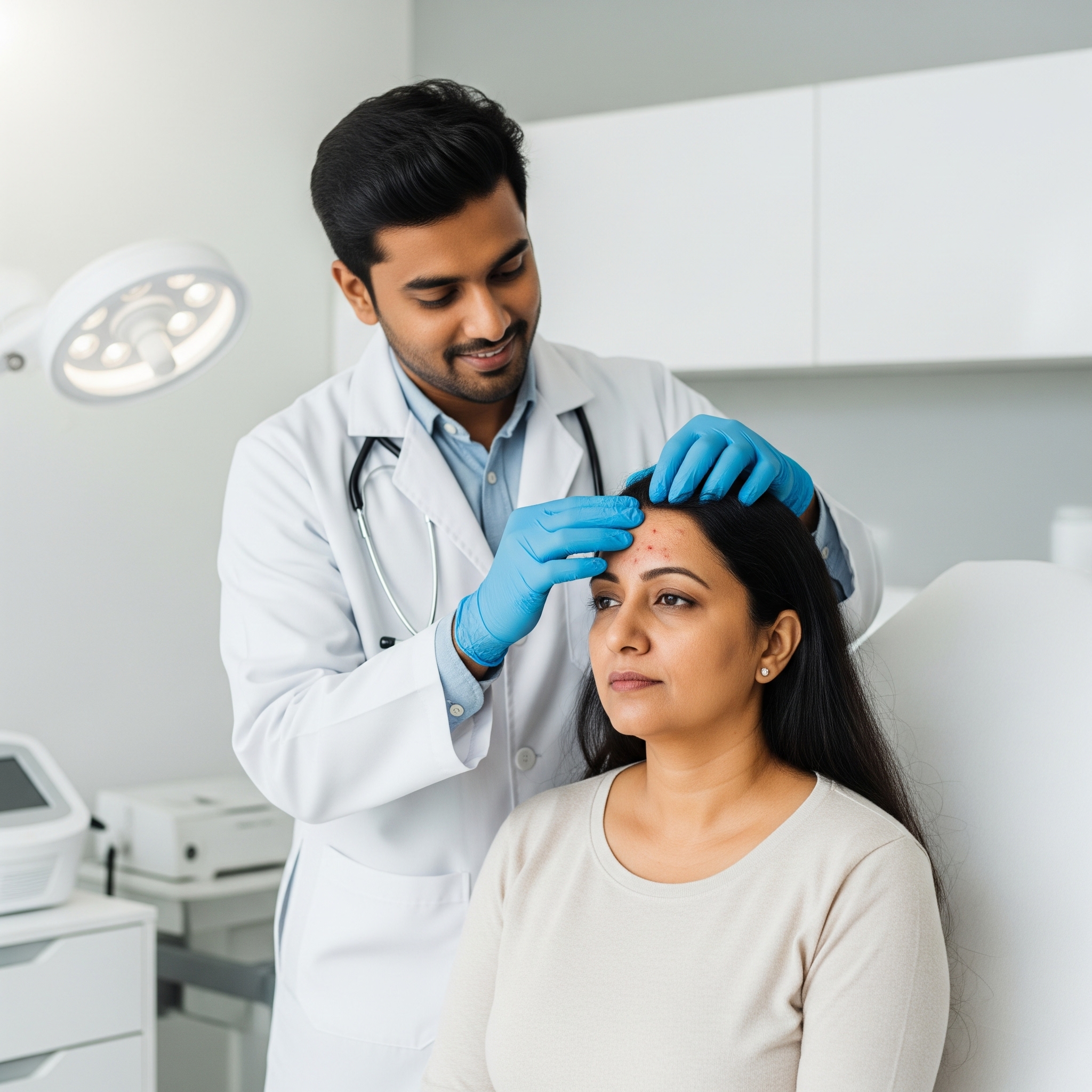 Professional dermatologist providing advanced acne treatment consultation