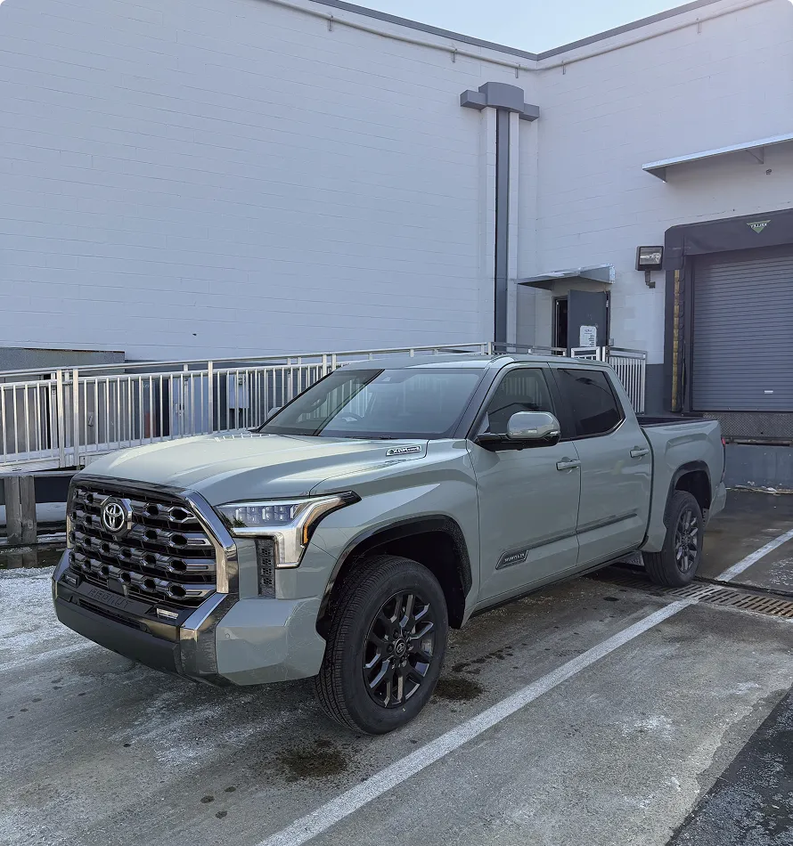 The 2026 Toyota Tundra Platinum is a premium full-size pickup that combines strong twin-turbo V6 performance with a refined, tech-focused cabin. With available 4WD, a 10-speed automatic transmission, and up to 389 horsepower from its 3.4-liter i-FORCE V6, it’s built for towing, long-distance comfort, and everyday truck capability.