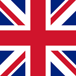 Bandera del Reino Unido con cruz roja, cruz diagonal blanca y fondo azul.