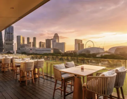 Terrace dining overlooking the Singapore skyline