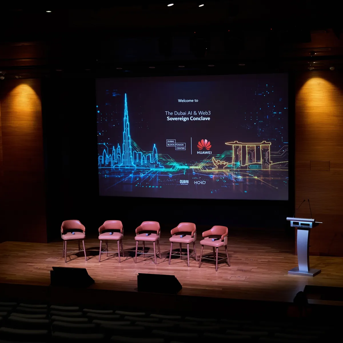 Stage set for The Dubai AI & Web3 Sovereign Conclave produced by HOKO