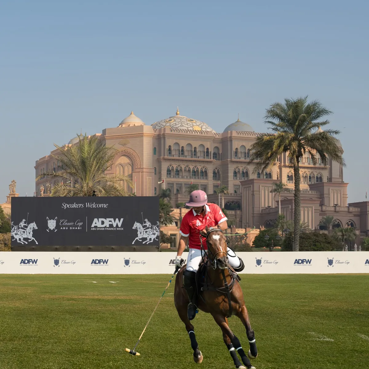 Polo player at the Classic Cup Abu Dhabi with Abu Dhabi Finance Week at Emirates Palace