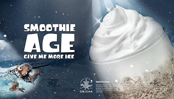 Oricha smoothie series poster featuring refreshing icy drinks in various flavors