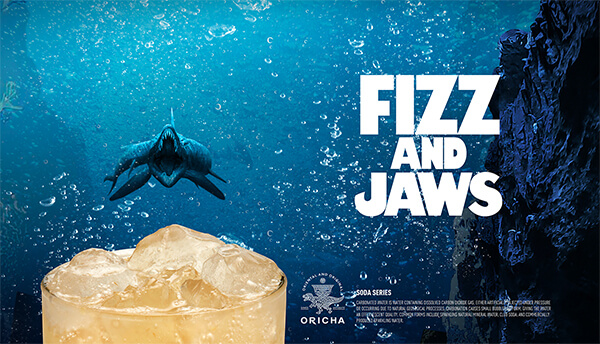 Oricha soda drinks poster with underwater theme and refreshing summer vibe