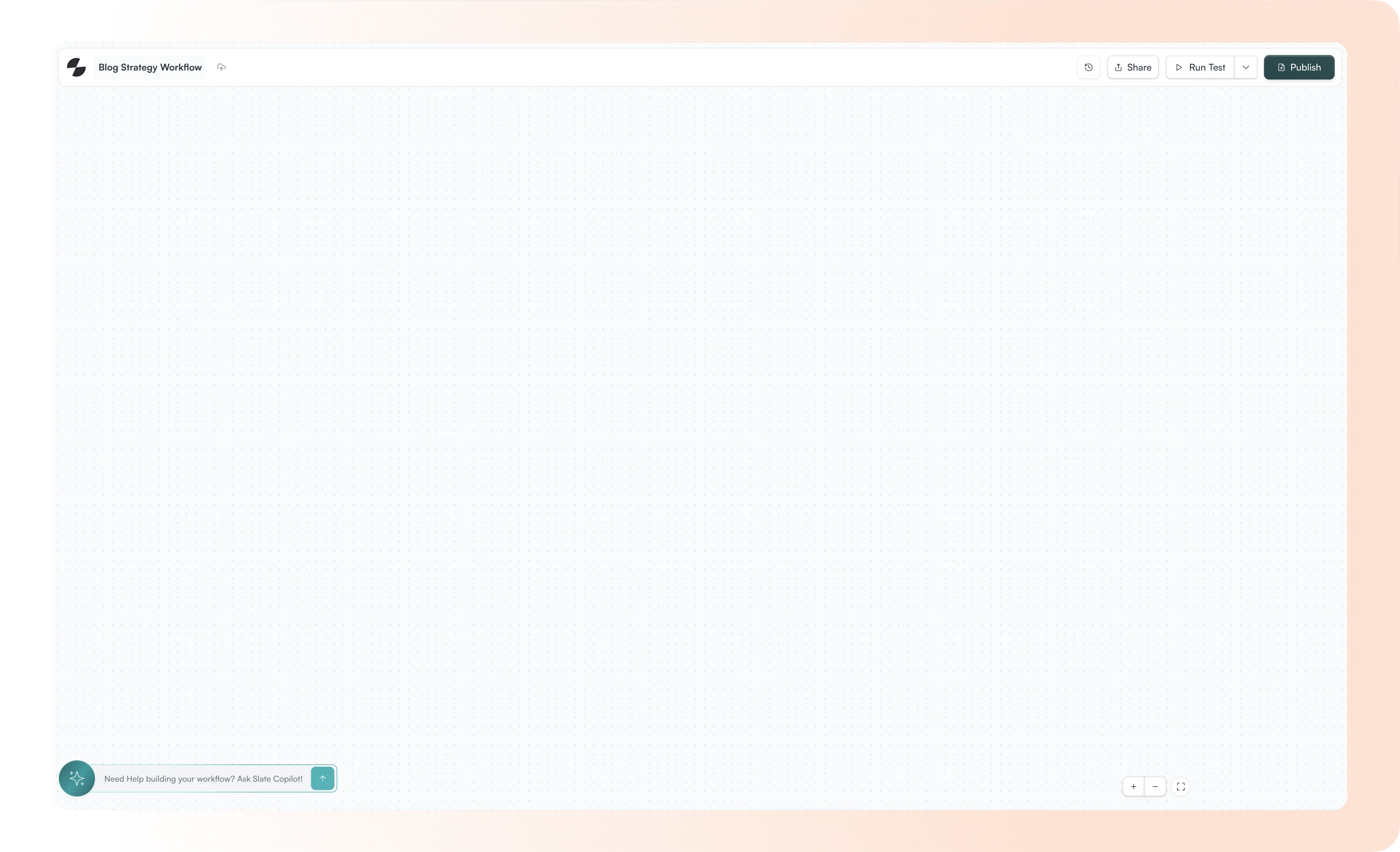 Blank digital workflow interface titled 'Blog Strategy Workflow' with a white background and orange rounded border.