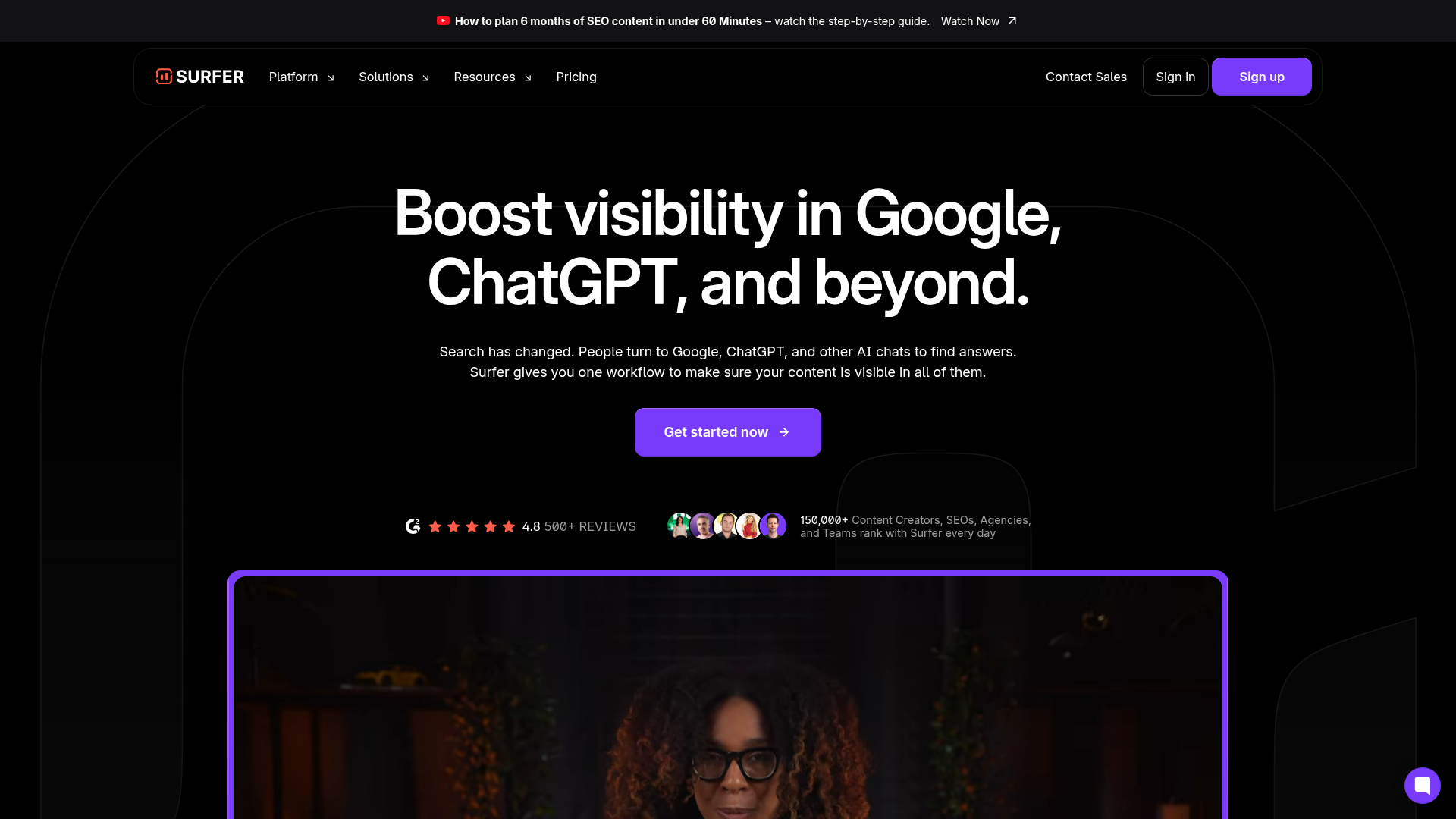 Surfer SEO homepage