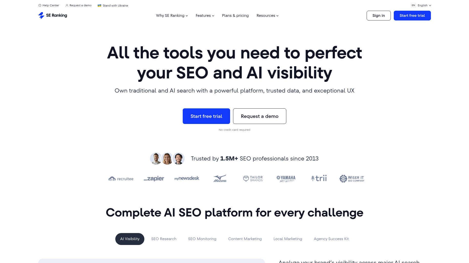 SE Ranking homepage