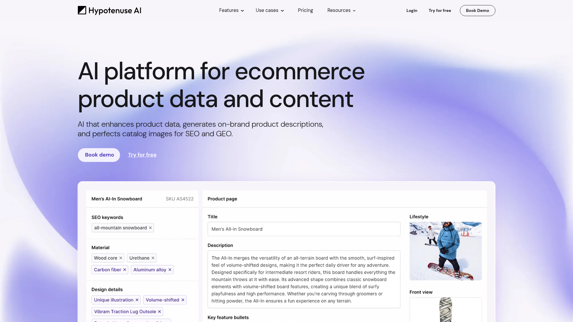 Hypotenuse AI homepage