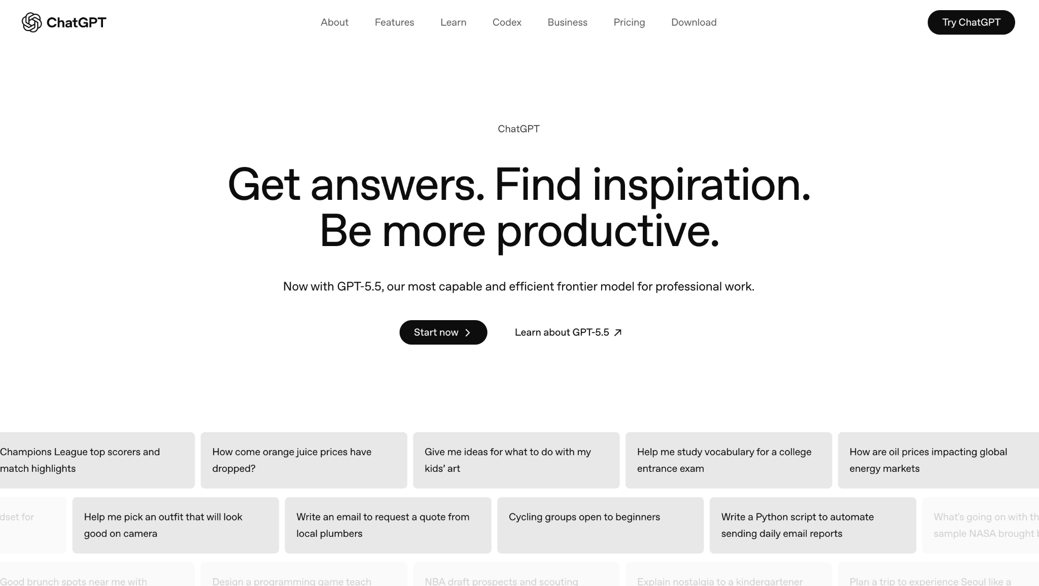 ChatGPT homepage