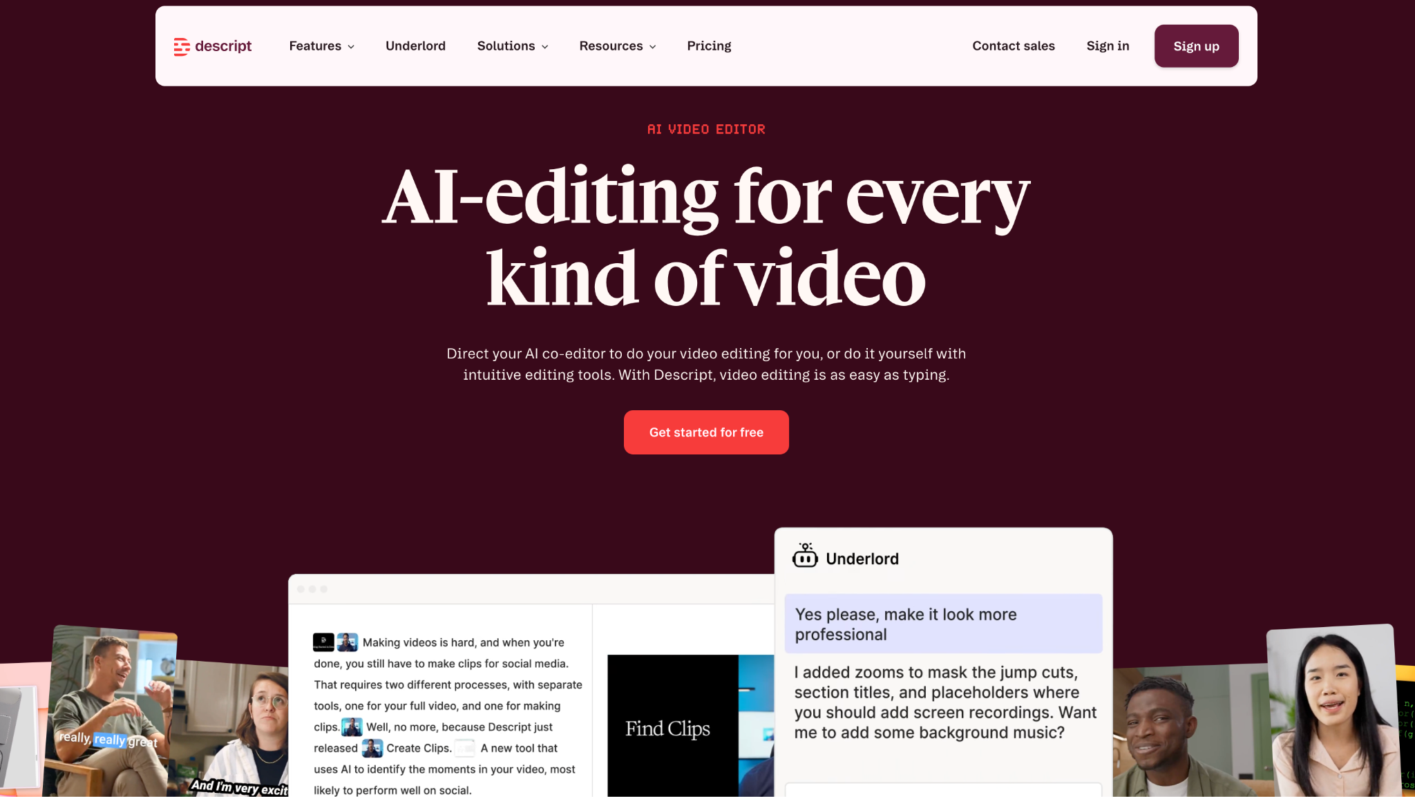 Descript homepage