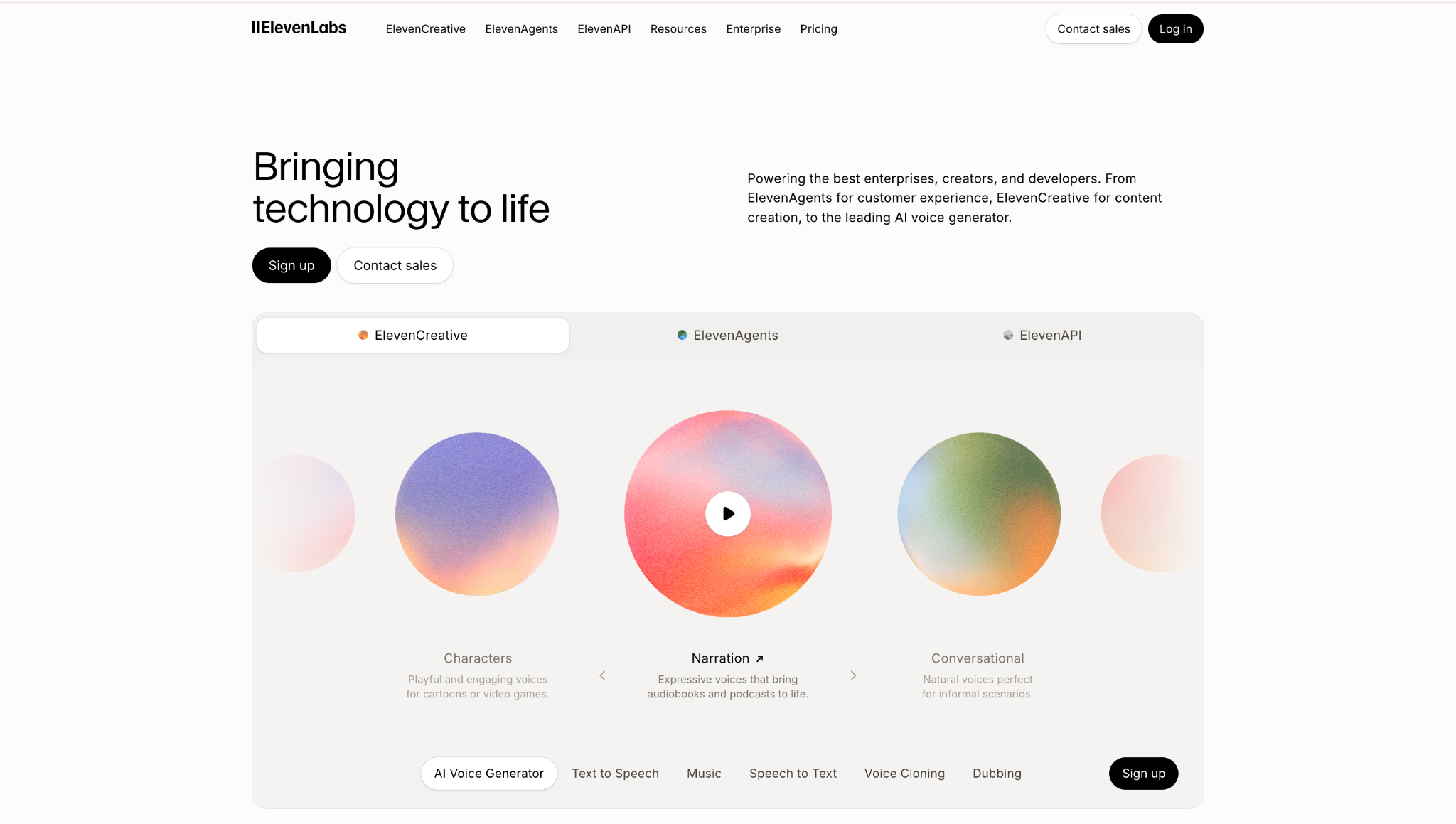 ElevenLabs homepage