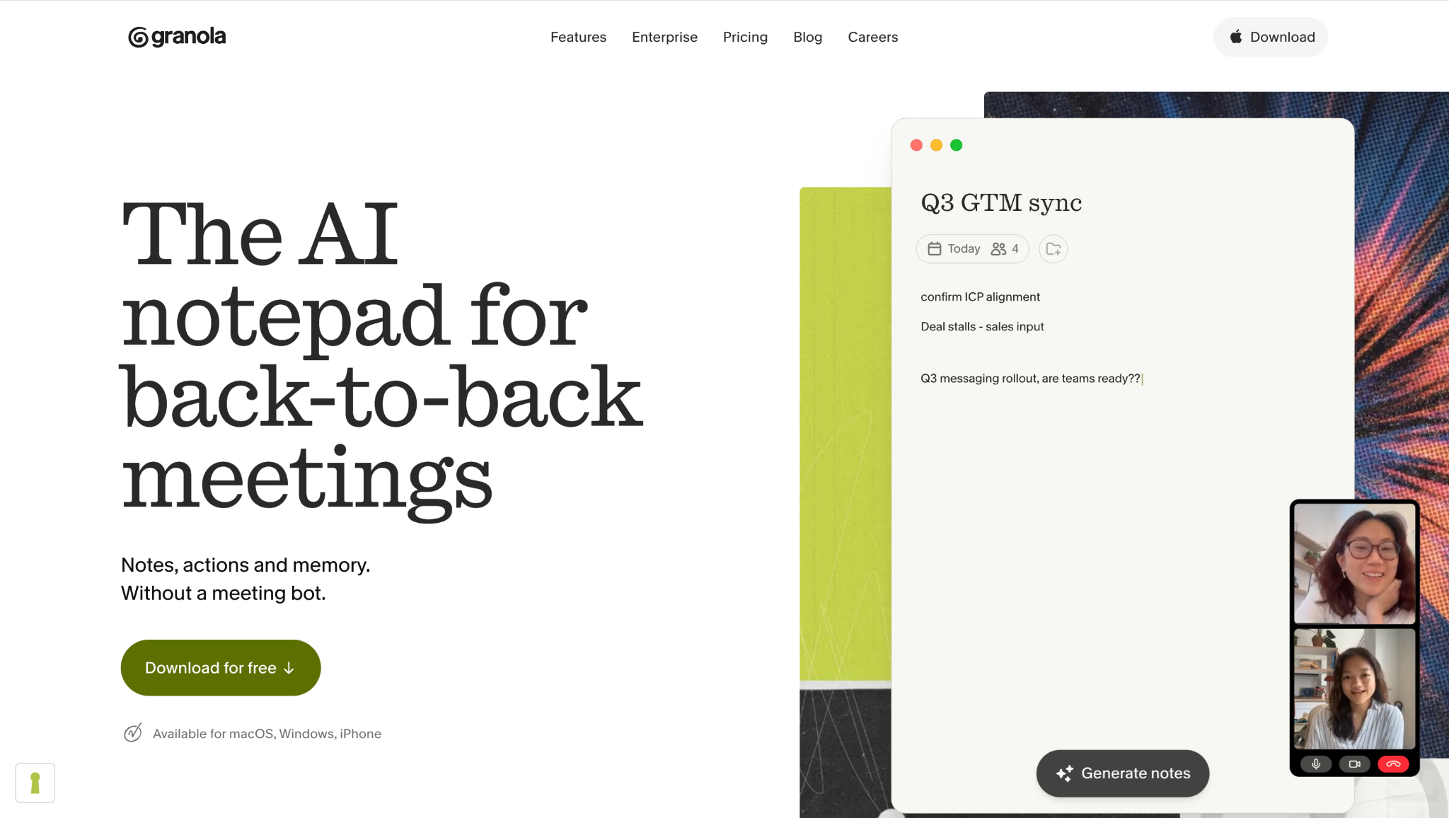 Granola homepage