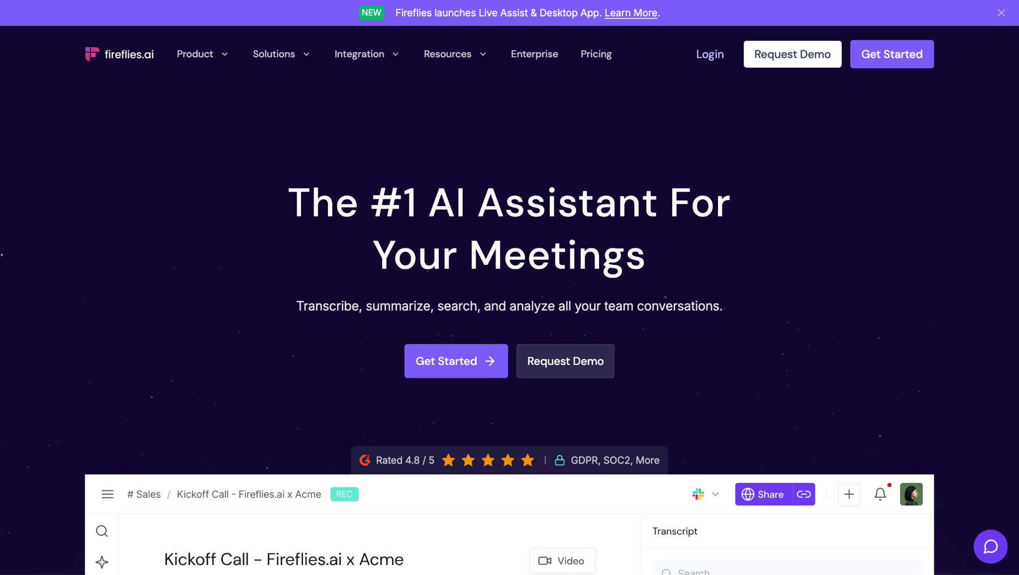 Fireflies.ai homepage