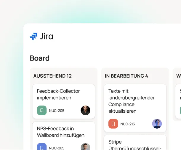 Jira-Board mit Aufgabenstatus und Teamzuweisungen, beispielhaft für agiles Product Management