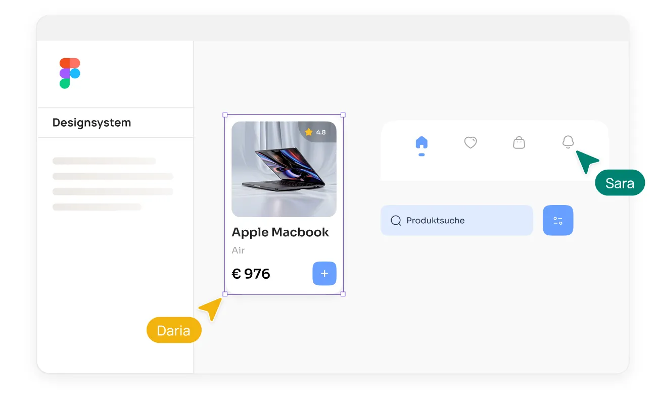 Ein abstrahiertes Bild eines Teams, das in Figma Design-Komponenten baut