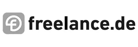Logo von freelance.de mit grauem Icon links und Text rechts.