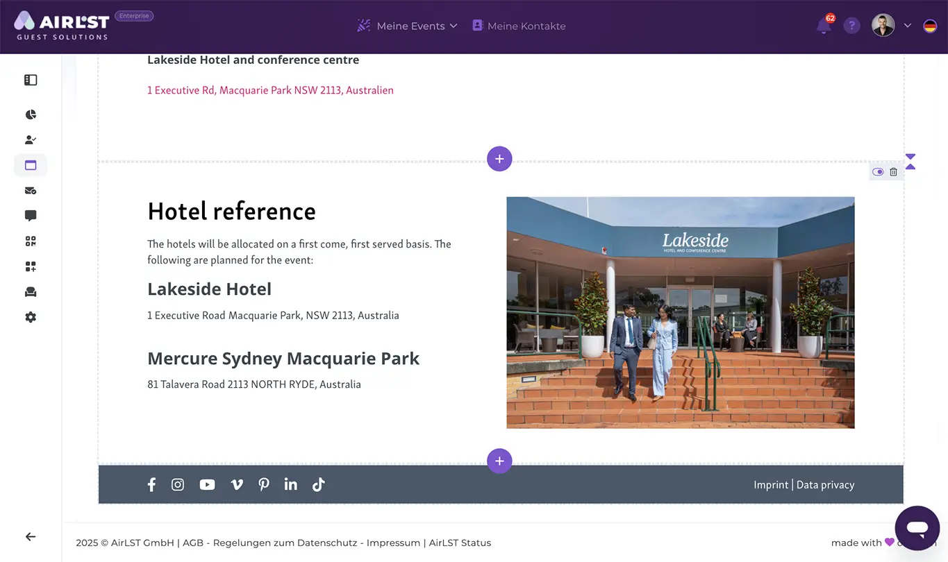 Webpage Builder für die Erstellung von Event Landingpages