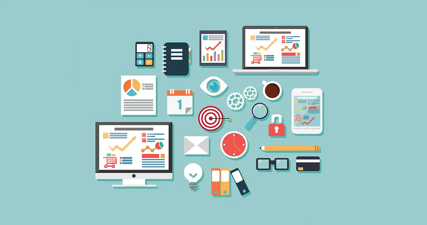 Illustration av verksamhetsstyrning med KPI:er, analyser och digitala verktyg.
