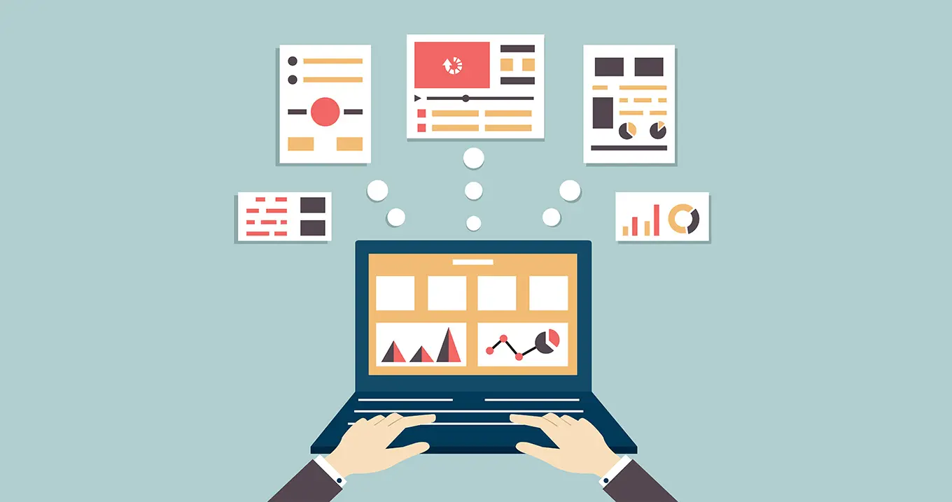 Illustration av datavisualisering och rapportgenerering.