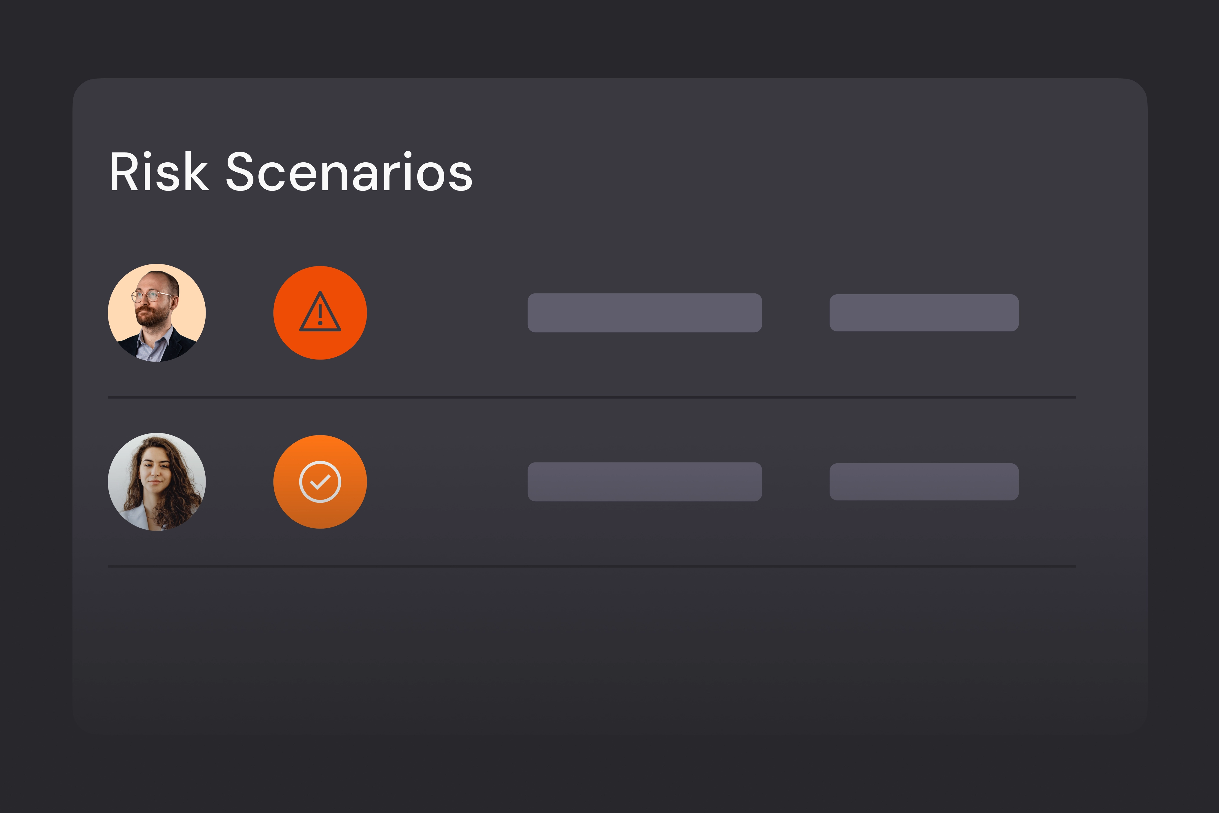 Risk scenarios list showing users with warning and approval status indicators