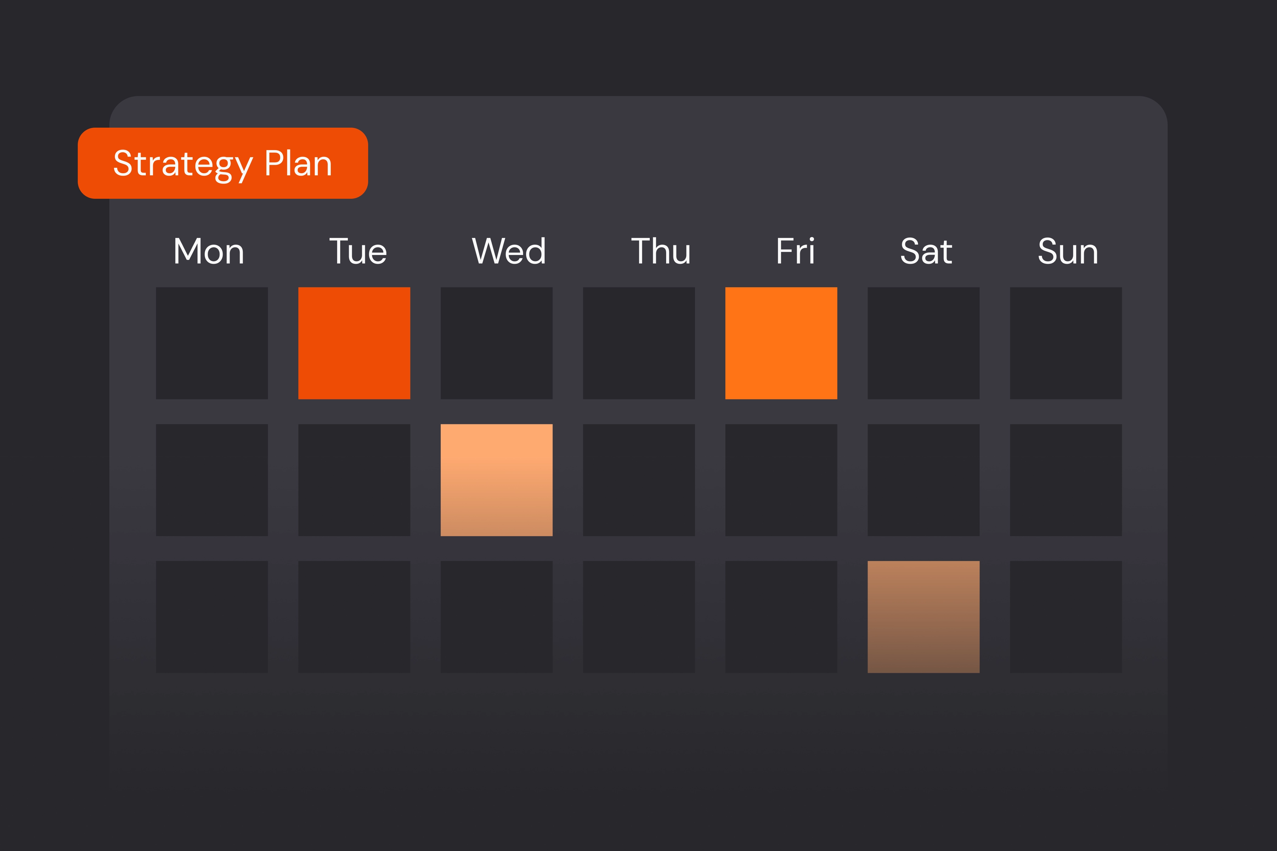 Strategy plan calendar highlighting selected days across a weekly grid