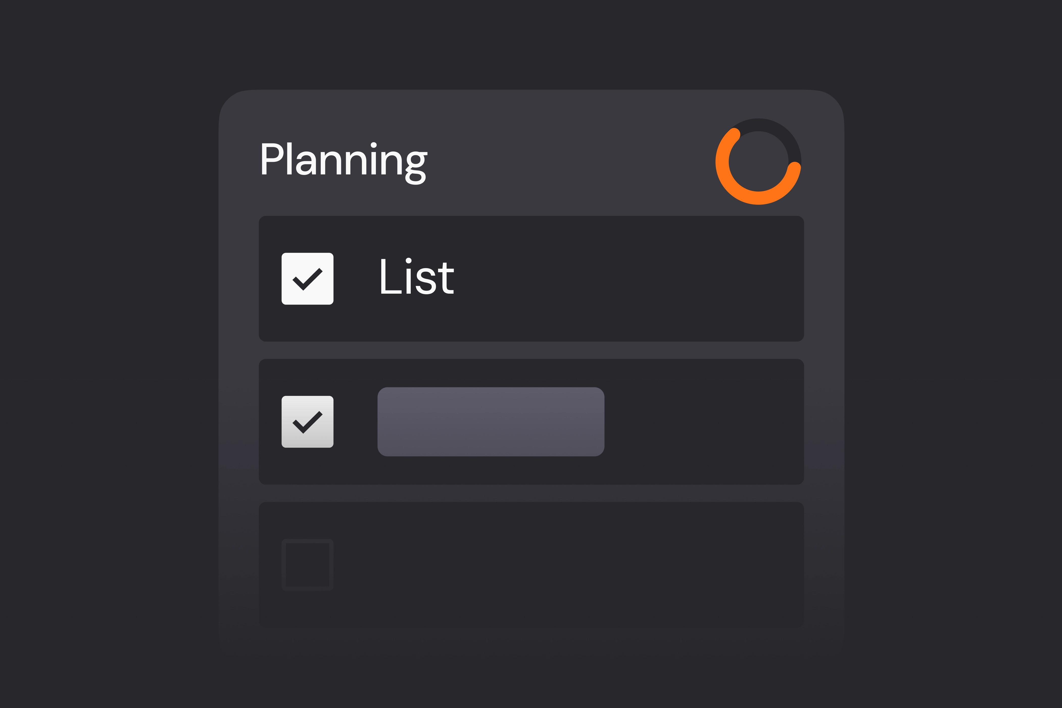 Planning interface with checklist items and progress indicator for driver-based planning