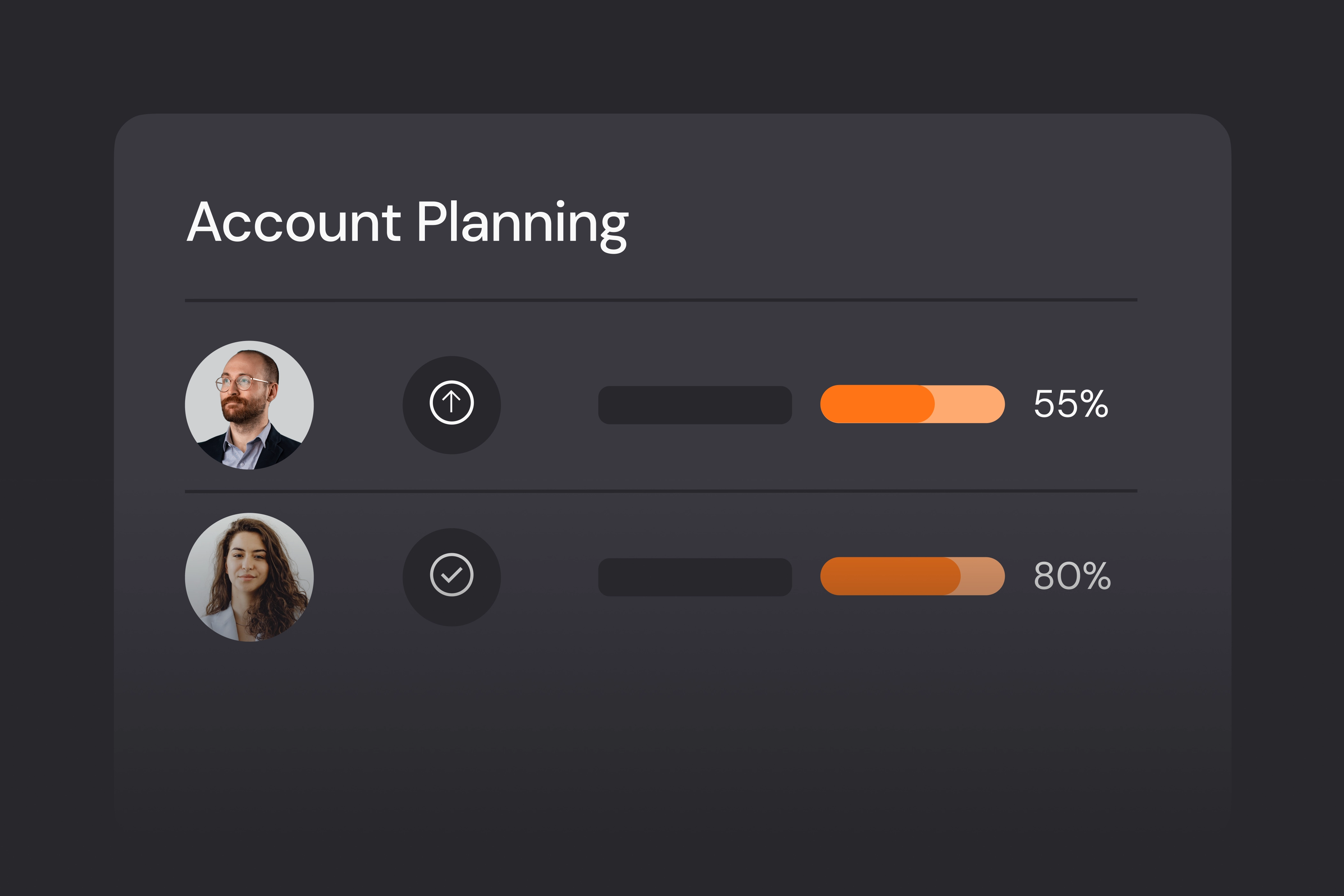 Account planning dashboard displaying completion progress percentages for different account owners