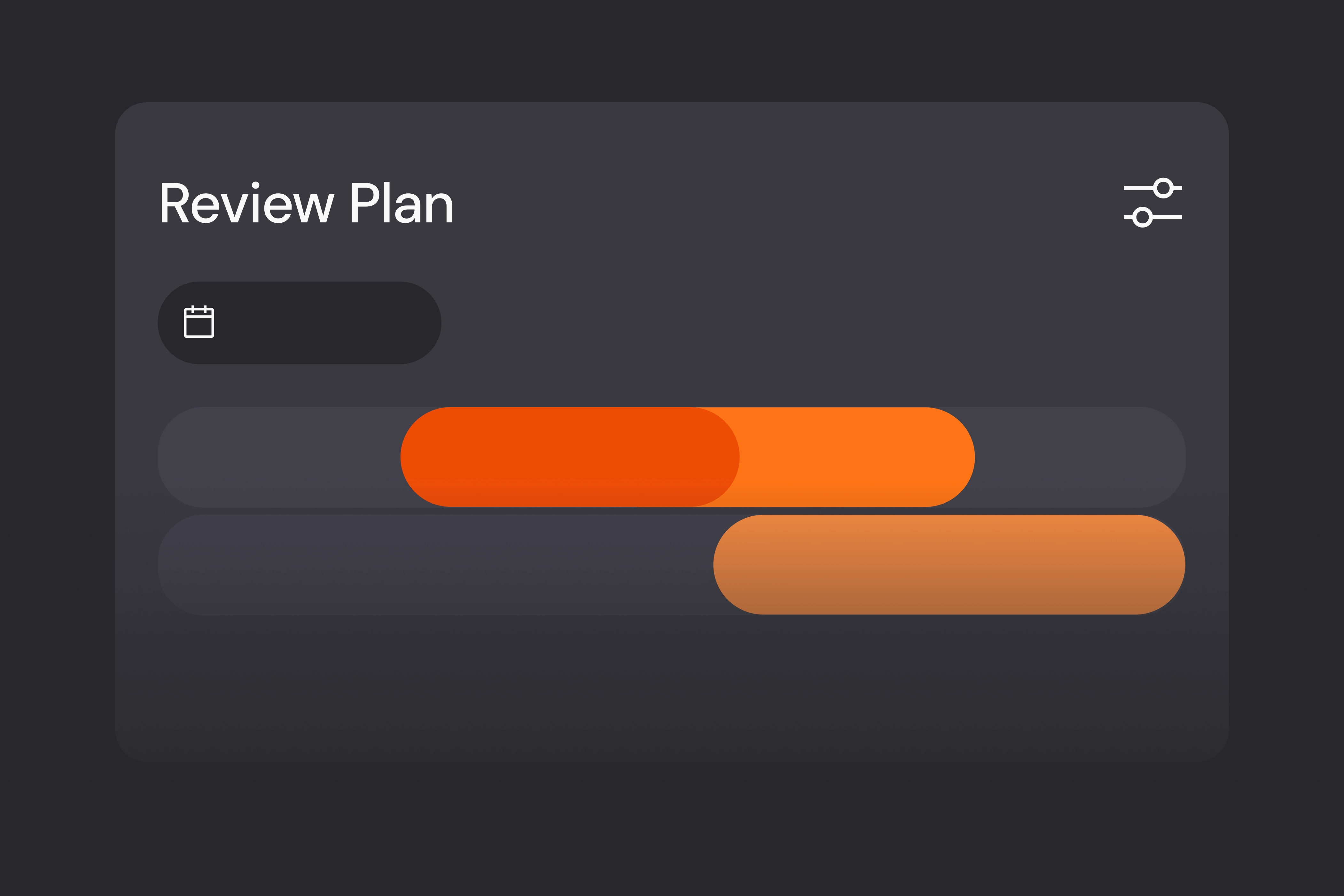 Review plan timeline with overlapping progress bars and date selection controls