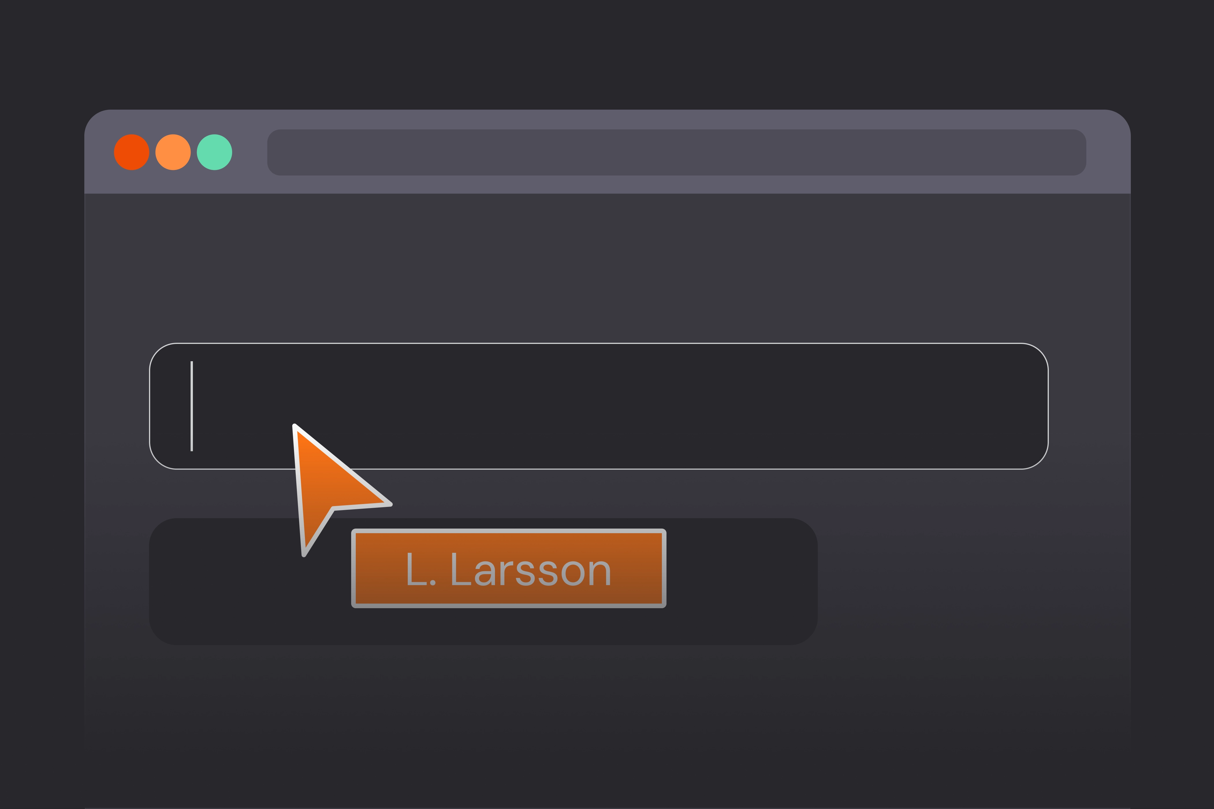 Input field interface with cursor and selected user name for manual data entry