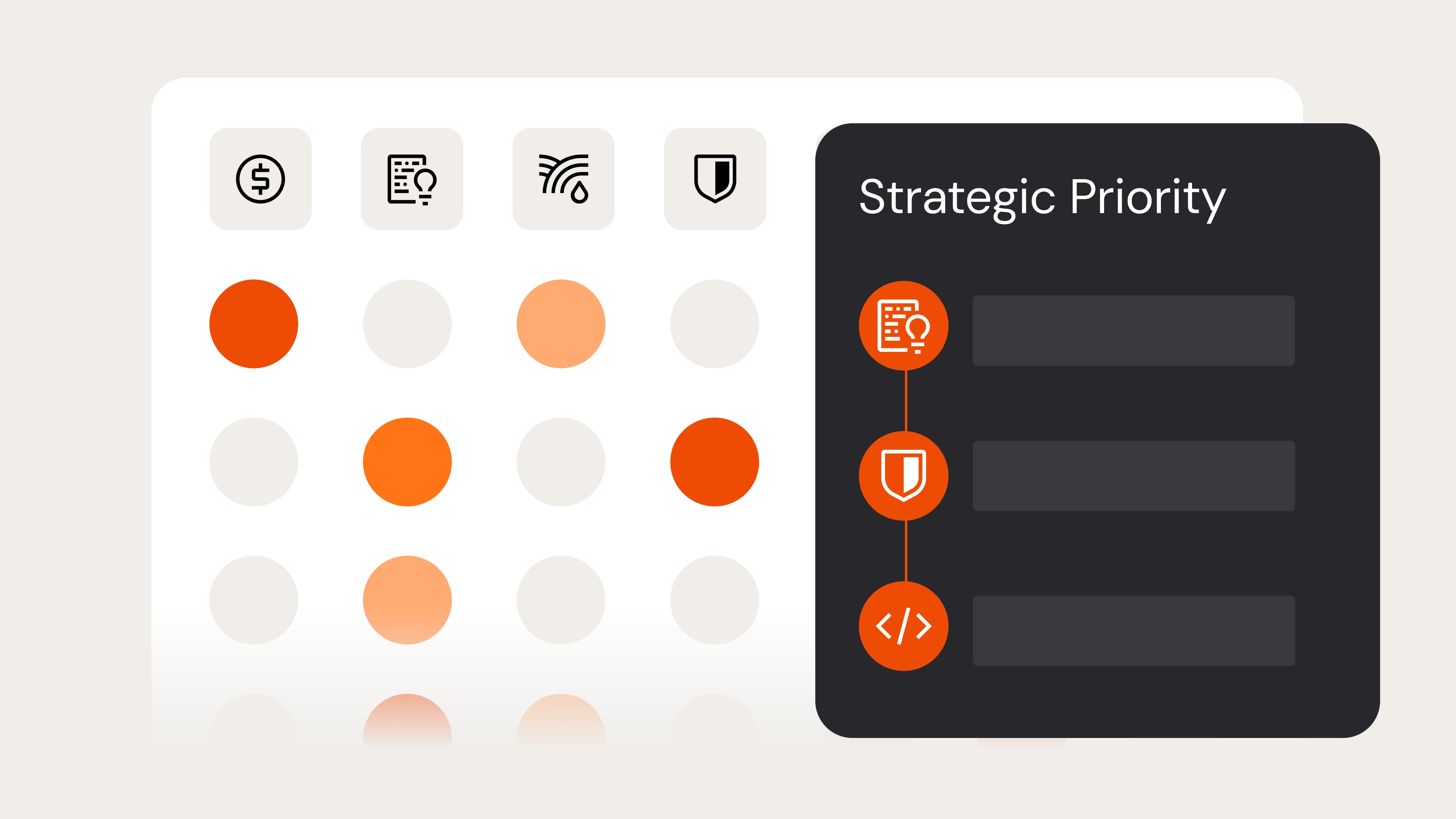 Strategic priority view with status dots and linked objective icons